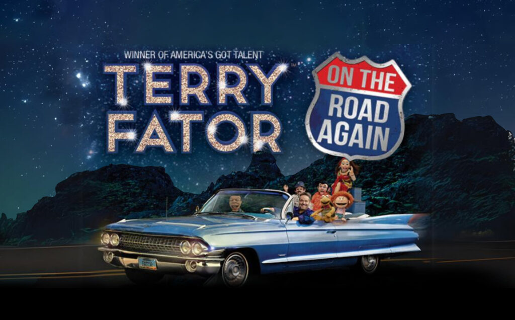 Winner of America's Got Talent, Terry Fator: On the Road Again key art titling.